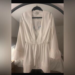 NADINE MERABI White Feather Trim Robe